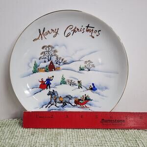 Vintage Crown Staffordshire Merry Christmas Plate England Hand Painted
